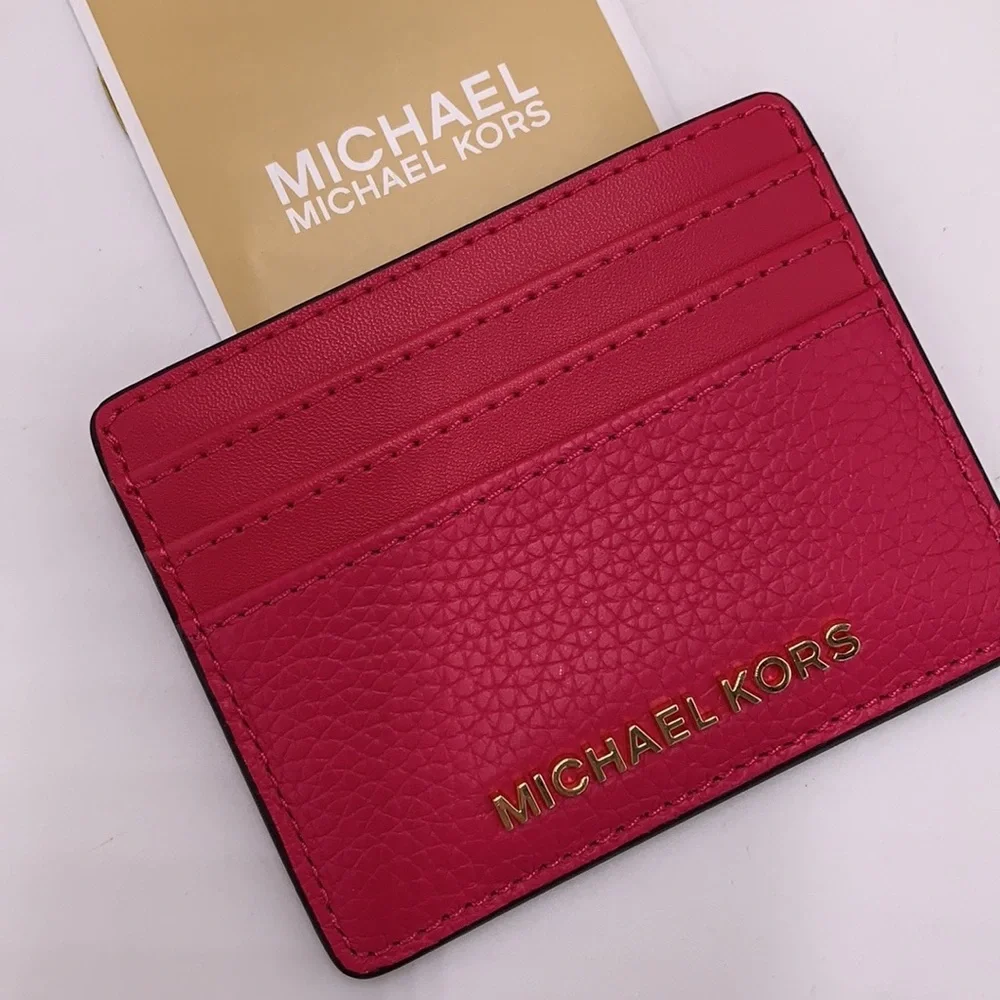 MICHAEL KORS Large Pebbled Leather Card Holder Case Electric Pink NWT